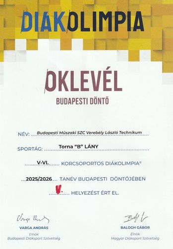 lánytorna oklevél